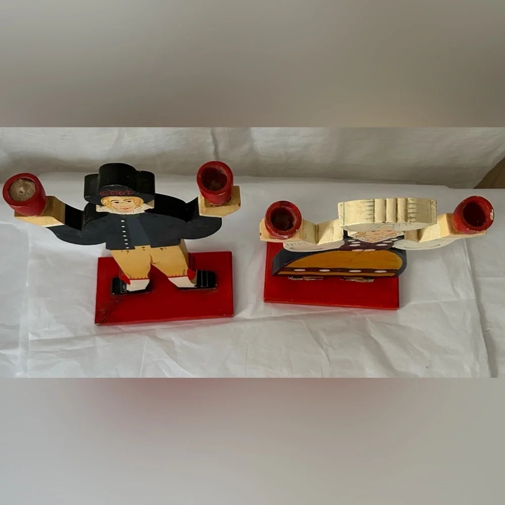Vintage 1980's IKEA Lizzy Velander‎ Swedish Folk Art Wooden Candle Holders